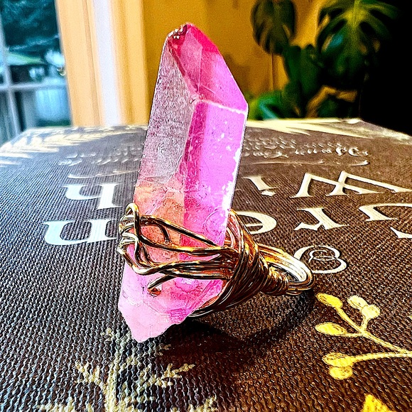 Hand Crafted Jewelry - Pretty In Pink Crystal Quartz Stone Wire-wrapped Handmade Ring